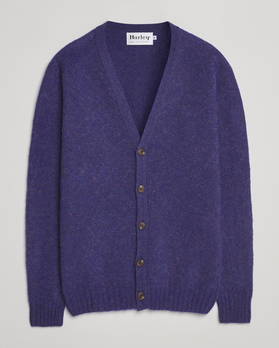 Herren | Pullover | Harley Of Scotland | Brushed Supersoft Lambswool Cardigan Iris