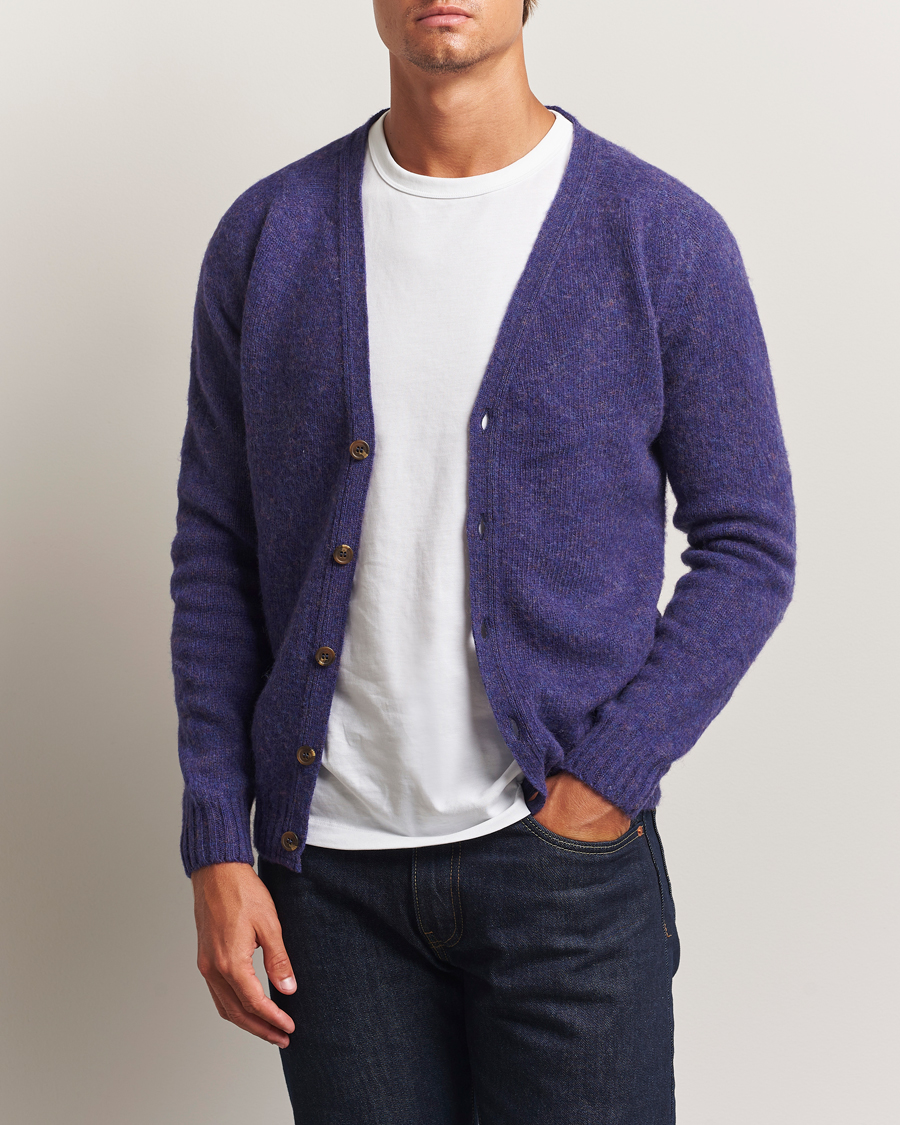 Herren | Pullover | Harley Of Scotland | Brushed Supersoft Lambswool Cardigan Iris