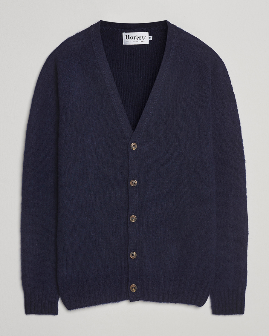 Herren | Pullover | Harley Of Scotland | Brushed Supersoft Lambswool Cardigan Navy
