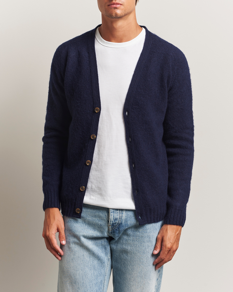 Herren | Pullover | Harley Of Scotland | Brushed Supersoft Lambswool Cardigan Navy
