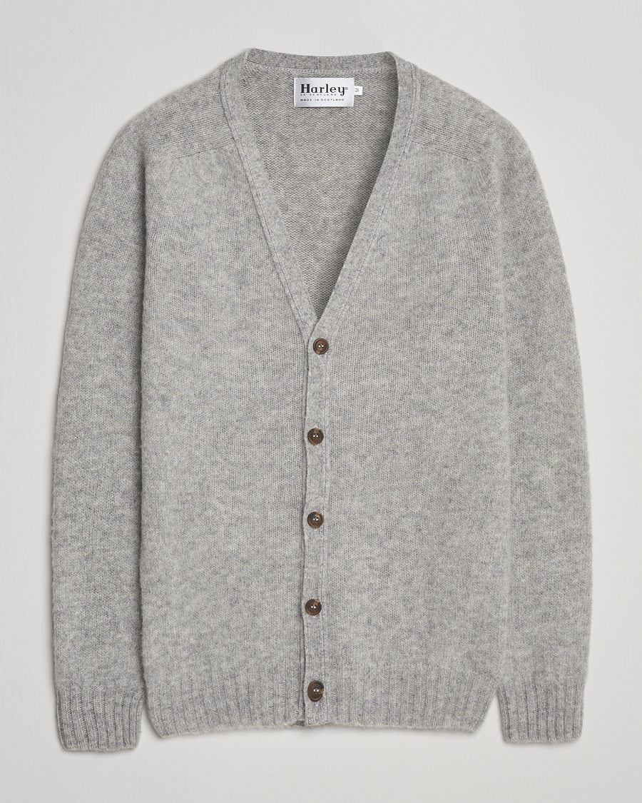 Herren | Pullover | Harley Of Scotland | Brushed Supersoft Lambswool Cardigan Silver