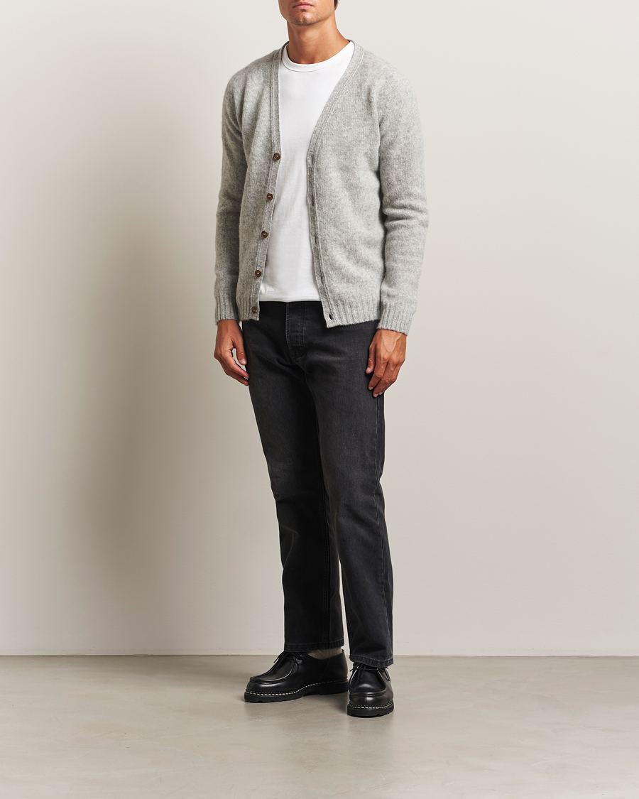 Herren | Pullover | Harley Of Scotland | Brushed Supersoft Lambswool Cardigan Silver