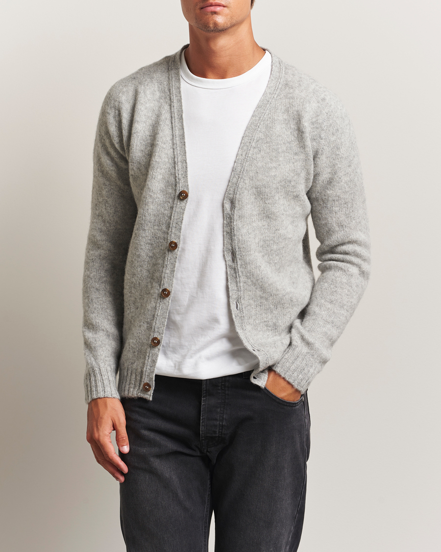 Herren | Pullover | Harley Of Scotland | Brushed Supersoft Lambswool Cardigan Silver