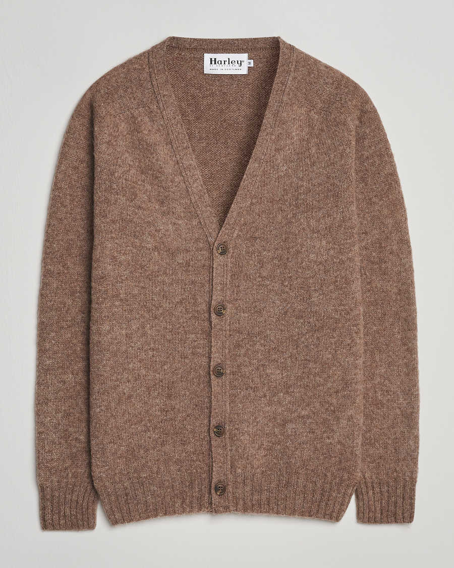 Herren | Pullover | Harley Of Scotland | Brushed Supersoft Lambswool Cardigan Tundra