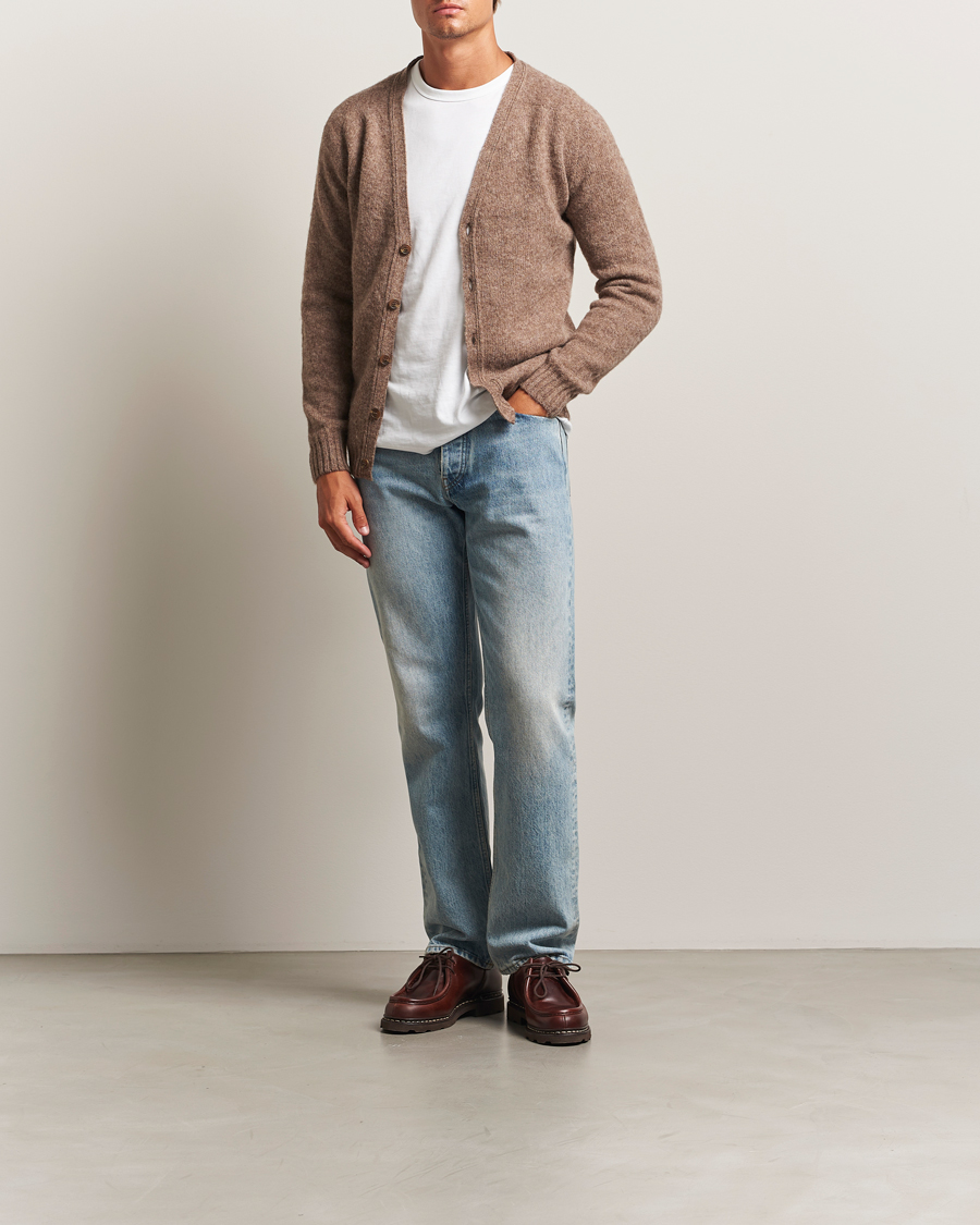 Herren | Pullover | Harley Of Scotland | Brushed Supersoft Lambswool Cardigan Tundra