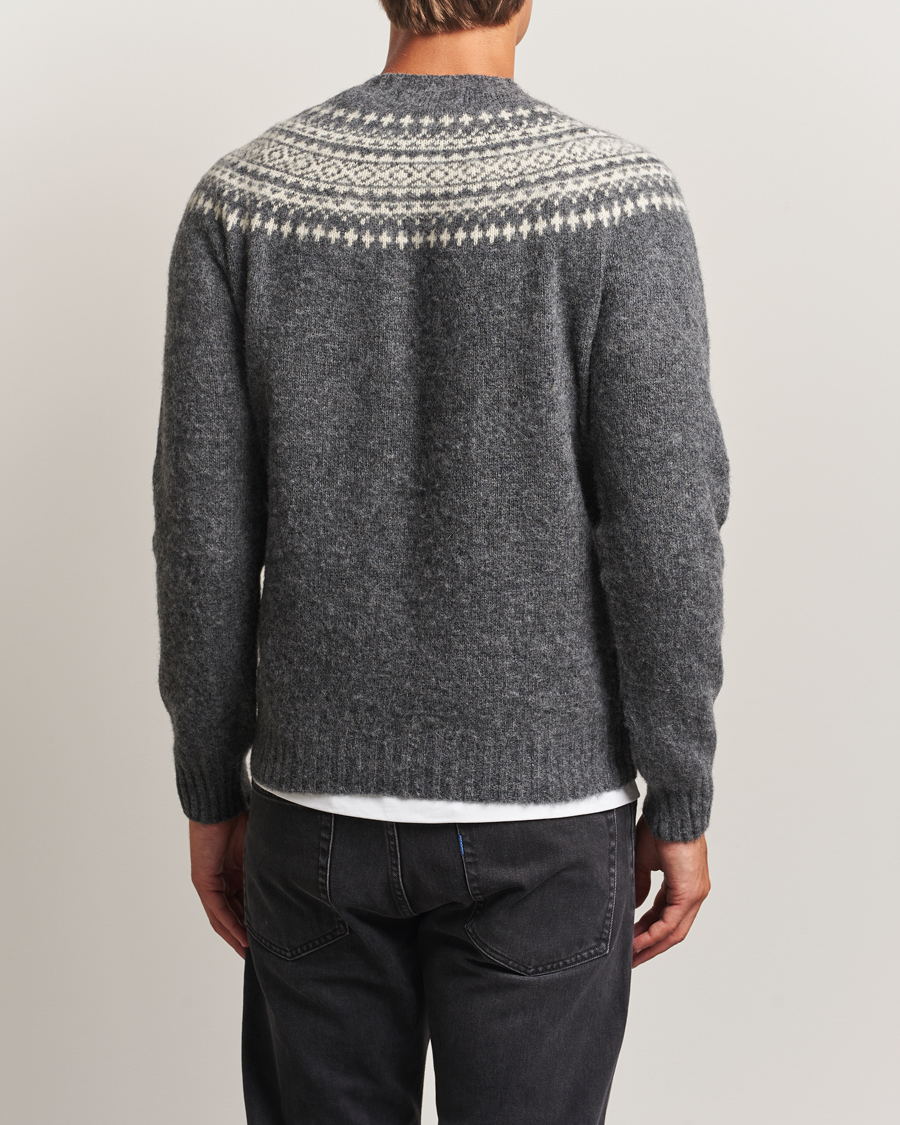 Herren | Pullover | Harley Of Scotland | Brushed Supersoft Lambswool Yolk Fairisle Grey