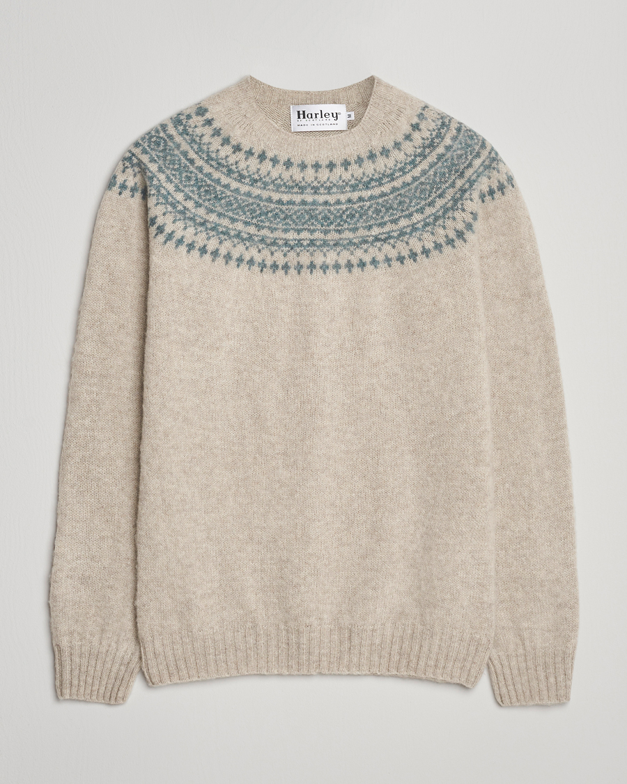 Herren | Pullover | Harley Of Scotland | Brushed Supersoft Lambswool Yolk Fairisle Beige