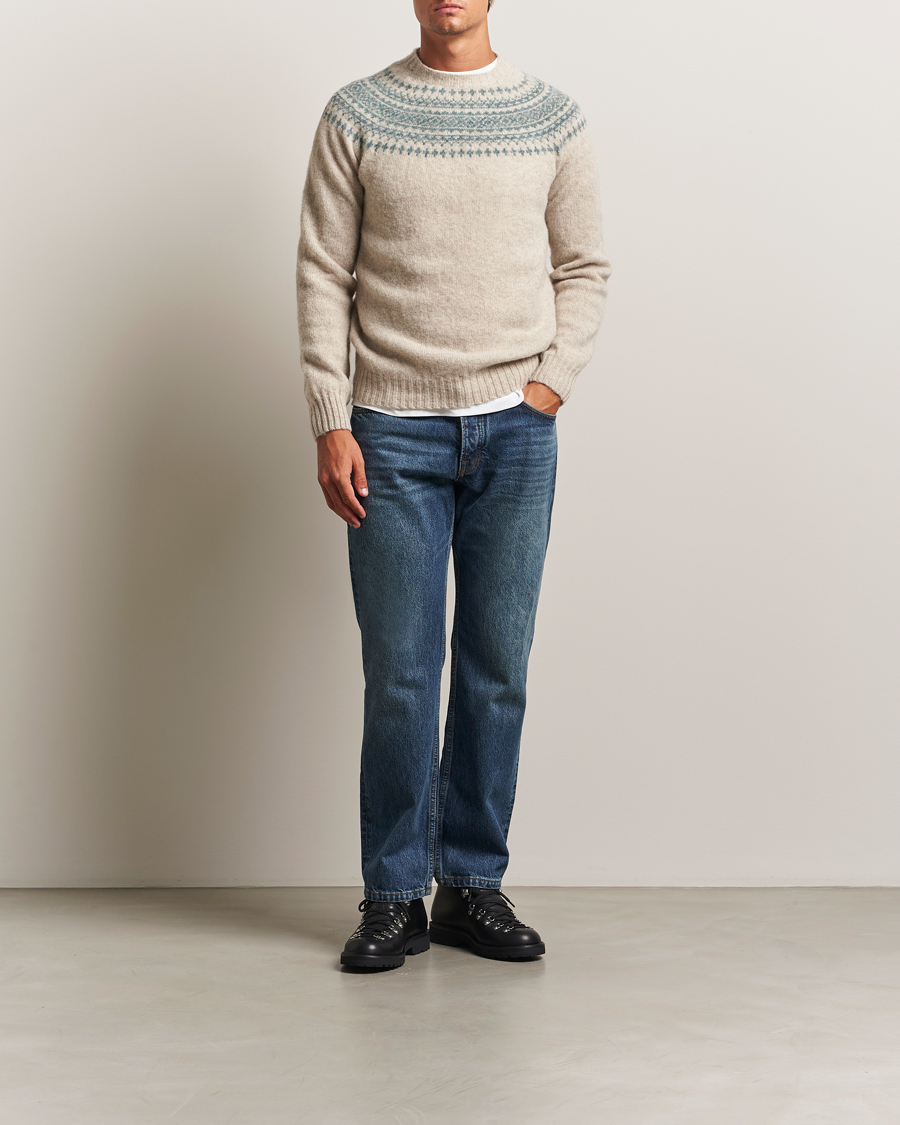 Herren | Pullover | Harley Of Scotland | Brushed Supersoft Lambswool Yolk Fairisle Beige