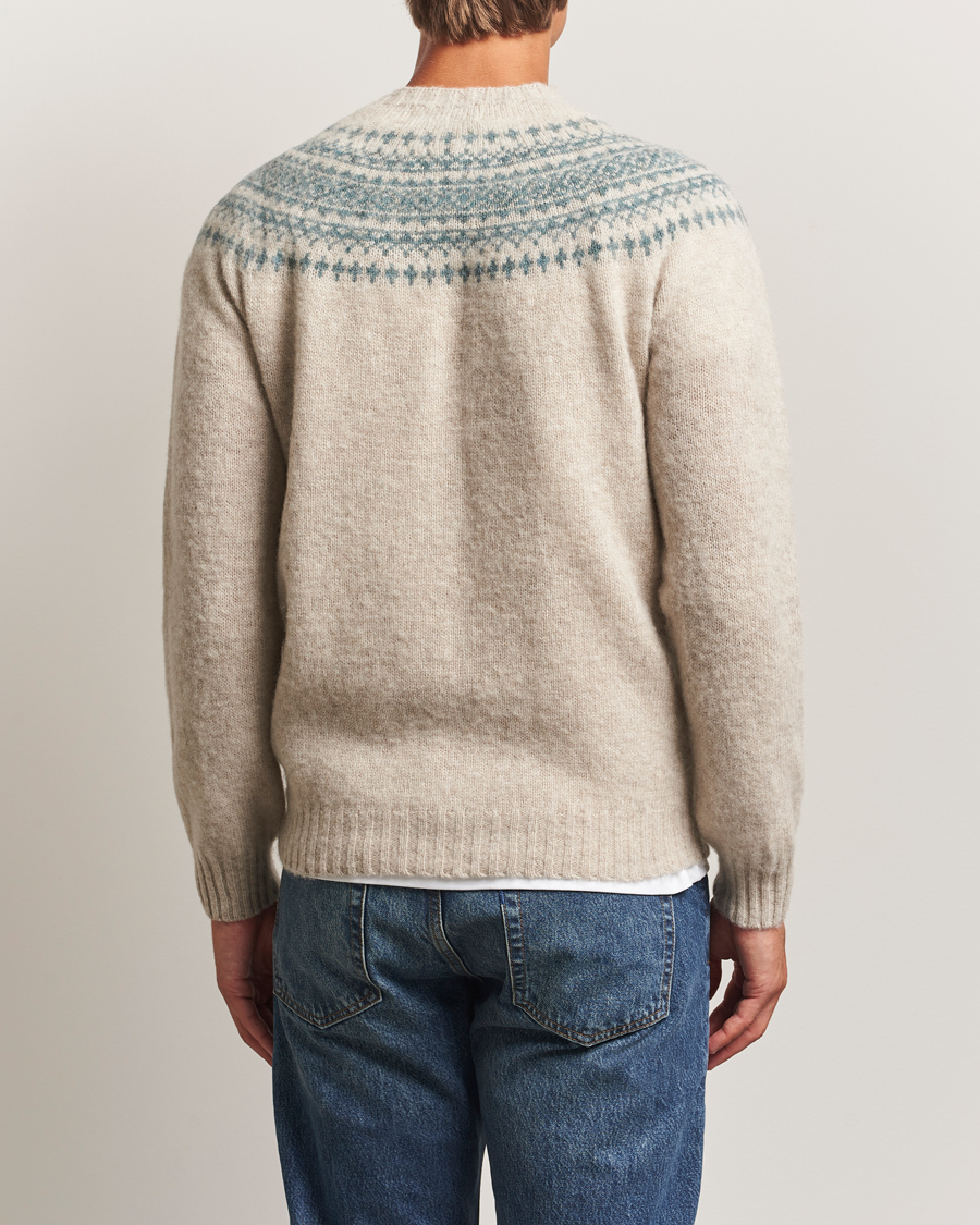 Herren | Pullover | Harley Of Scotland | Brushed Supersoft Lambswool Yolk Fairisle Beige