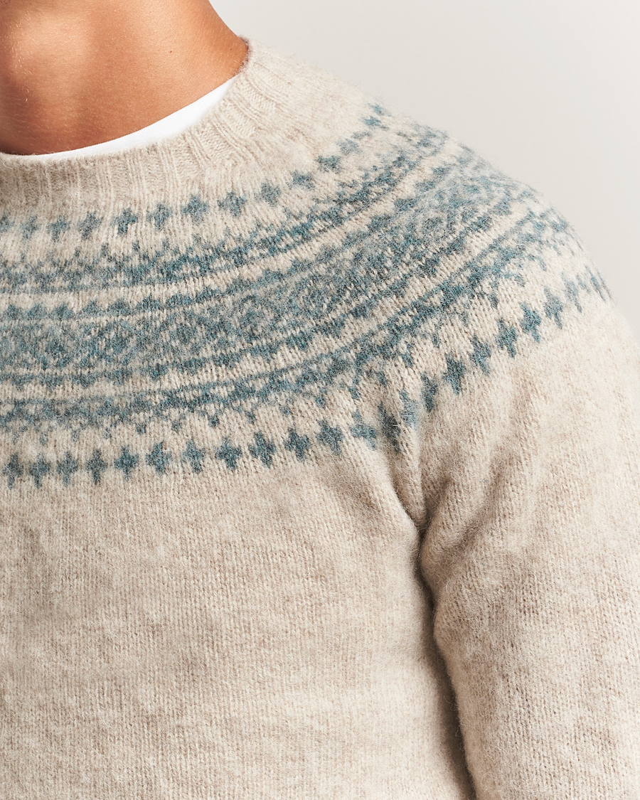 Herren | Pullover | Harley Of Scotland | Brushed Supersoft Lambswool Yolk Fairisle Beige