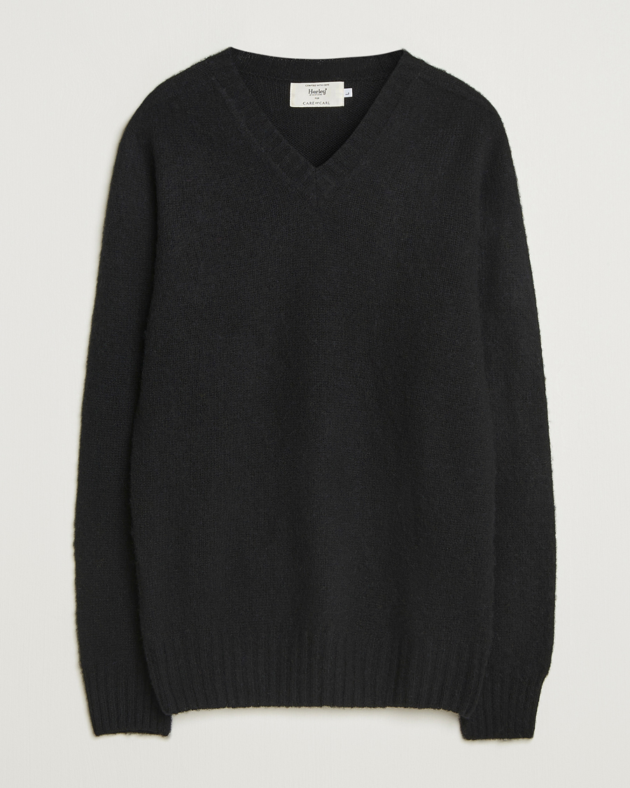 Herren | Pullover | Harley Of Scotland | Brushed Supersoft Lambswool V-Neck Black