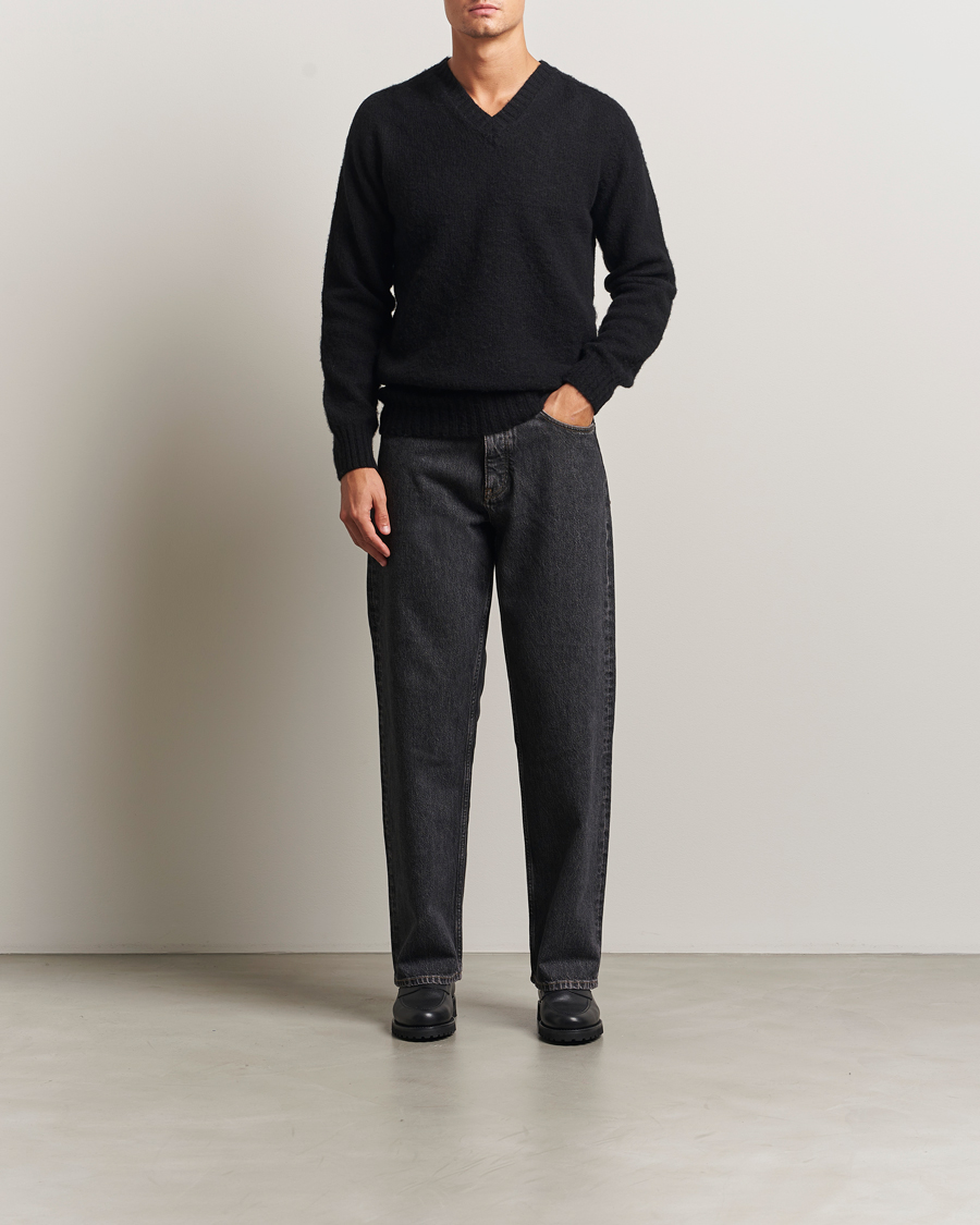 Herren | Pullover | Harley Of Scotland | Brushed Supersoft Lambswool V-Neck Black