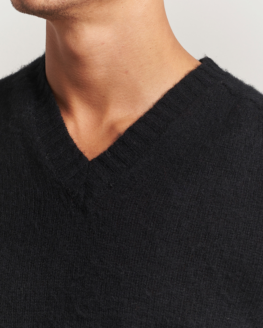 Herren | Pullover | Harley Of Scotland | Brushed Supersoft Lambswool V-Neck Black