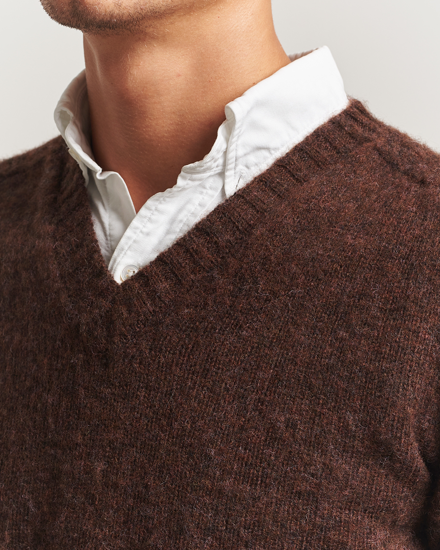 Herren | Pullover | Harley Of Scotland | Brushed Supersoft Lambswool V-Neck Brown