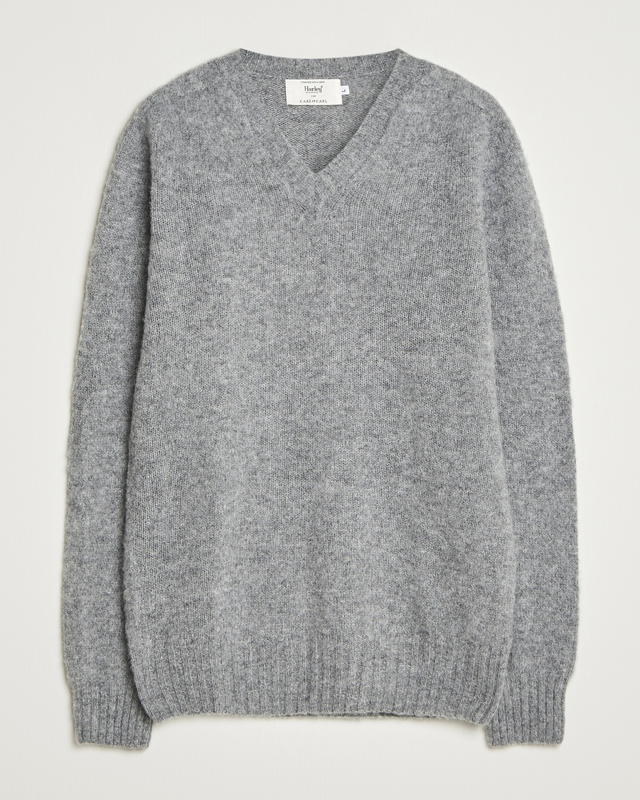 Herren | Pullover | Harley Of Scotland | Brushed Supersoft Lambswool V-Neck Mid Grey