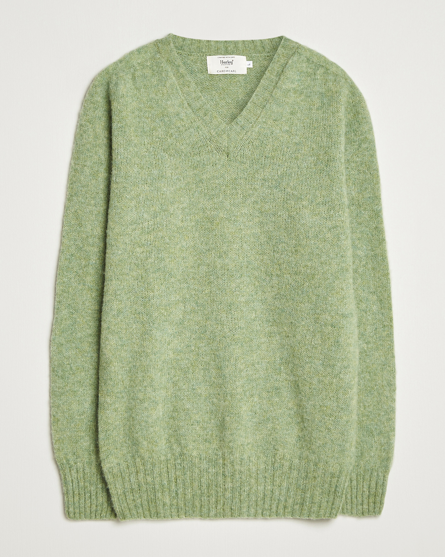 Herren | Pullover | Harley Of Scotland | Brushed Supersoft Lambswool V-Neck Light Green