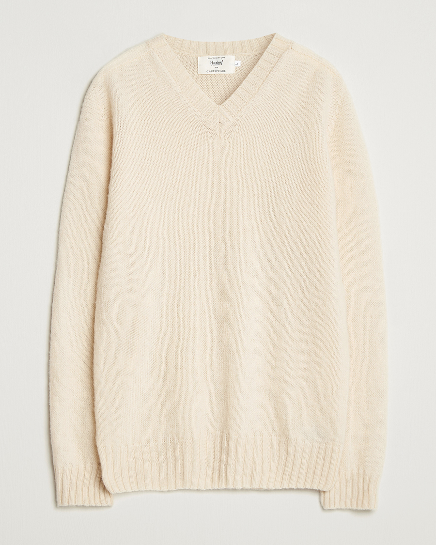 Herren | Pullover | Harley Of Scotland | Brushed Supersoft Lambswool V-Neck Vanilla