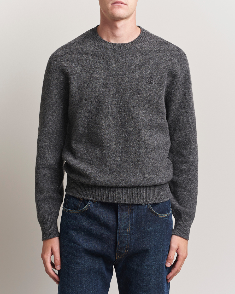 Herren | Pullover | Baracuta | Shetland Virgin Wool Crew Neck Mid Grey