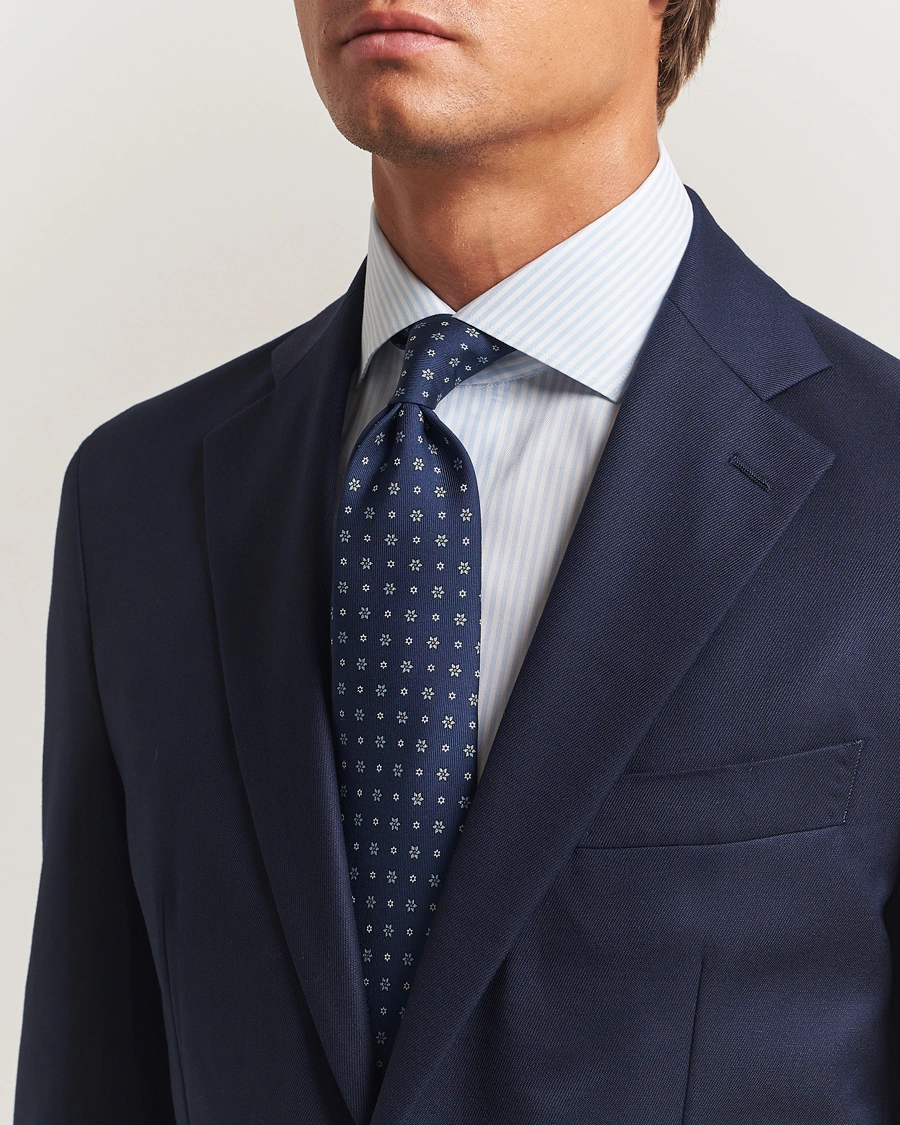 Herren | Krawatten | E. Marinella | 3-Fold Printed Silk Tie Navy