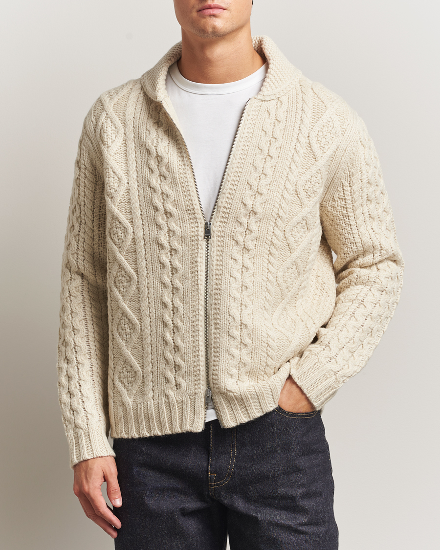 Herren | Pullover | Morris | Cornwall Cable Full Zip Jacket OfF White