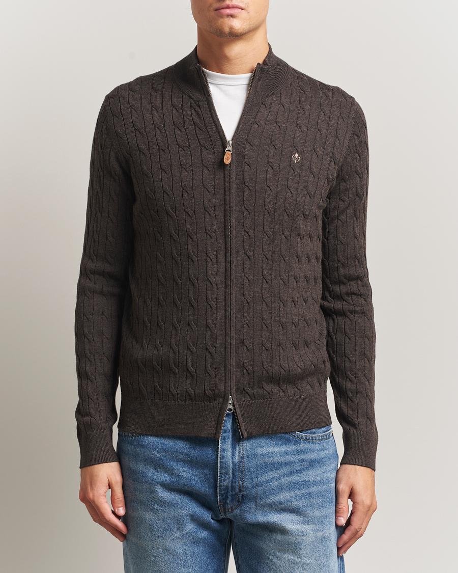 Herren | Pullover | Morris | Merino Cable Zip Cardigan Brown