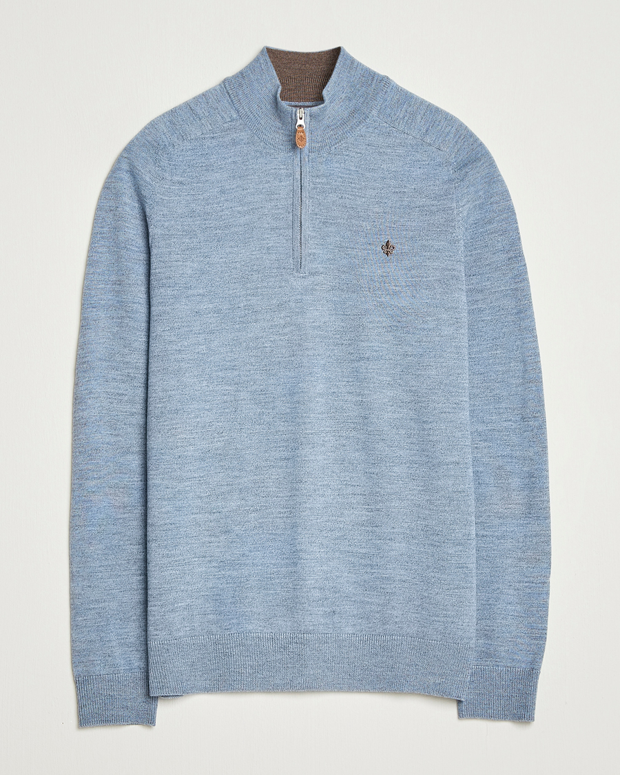Herren | Pullover | Morris | John Merino Half Zip Light Blue