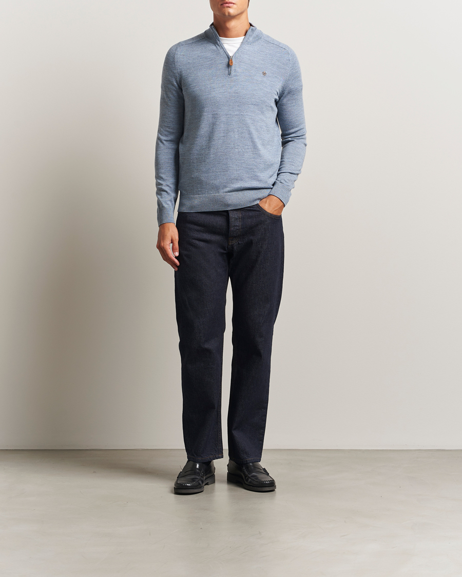 Herren | Pullover | Morris | John Merino Half Zip Light Blue