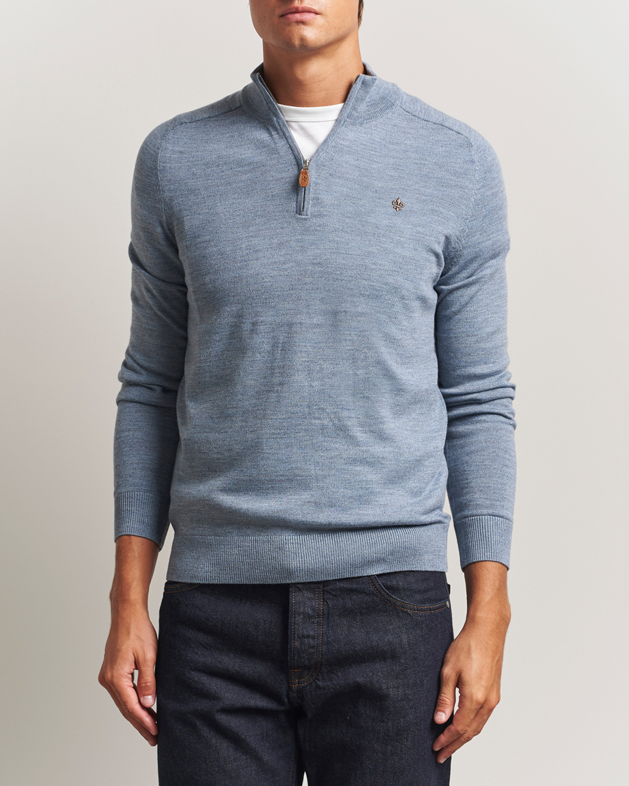 Herren | Pullover | Morris | John Merino Half Zip Light Blue