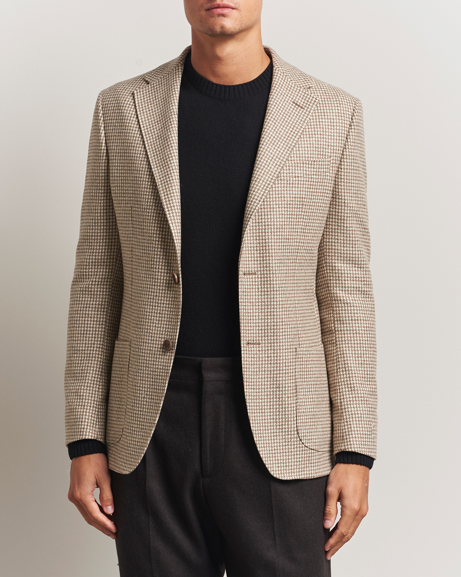 Herren | Sakkos | Morris | Wool Silk Houndstooth Blazer Khaki