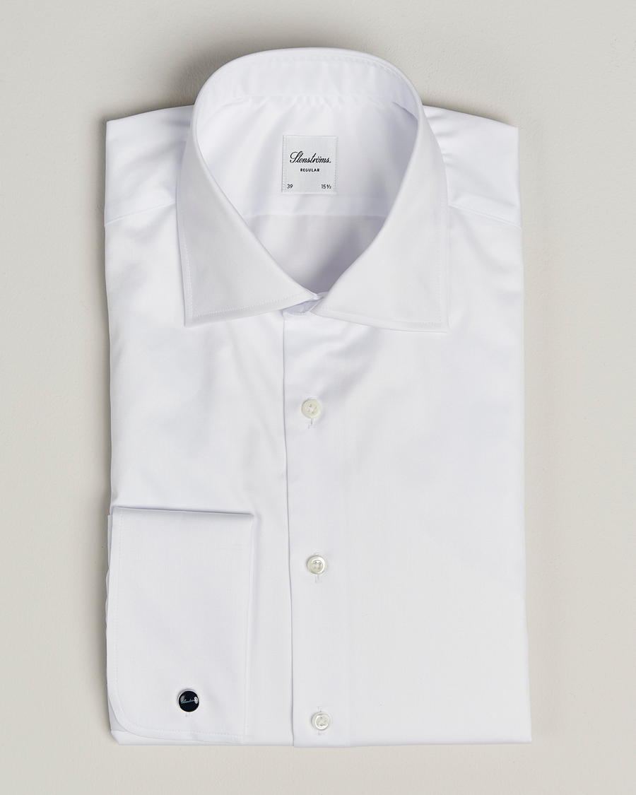 Herren | Hemden | Stenströms | Regular Fit Cotton Twill Double Cuff Shirt White