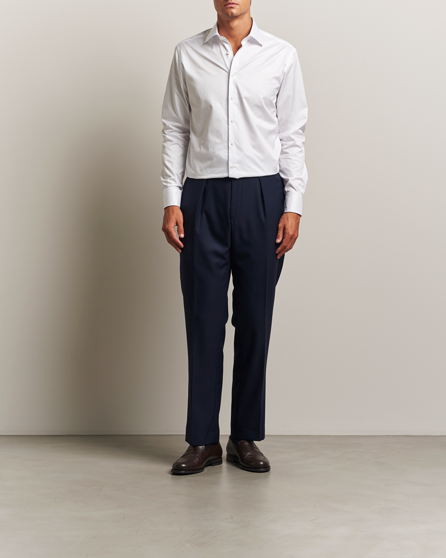 Herren | Hemden | Stenströms | Regular Fit Cotton Twill Double Cuff Shirt White