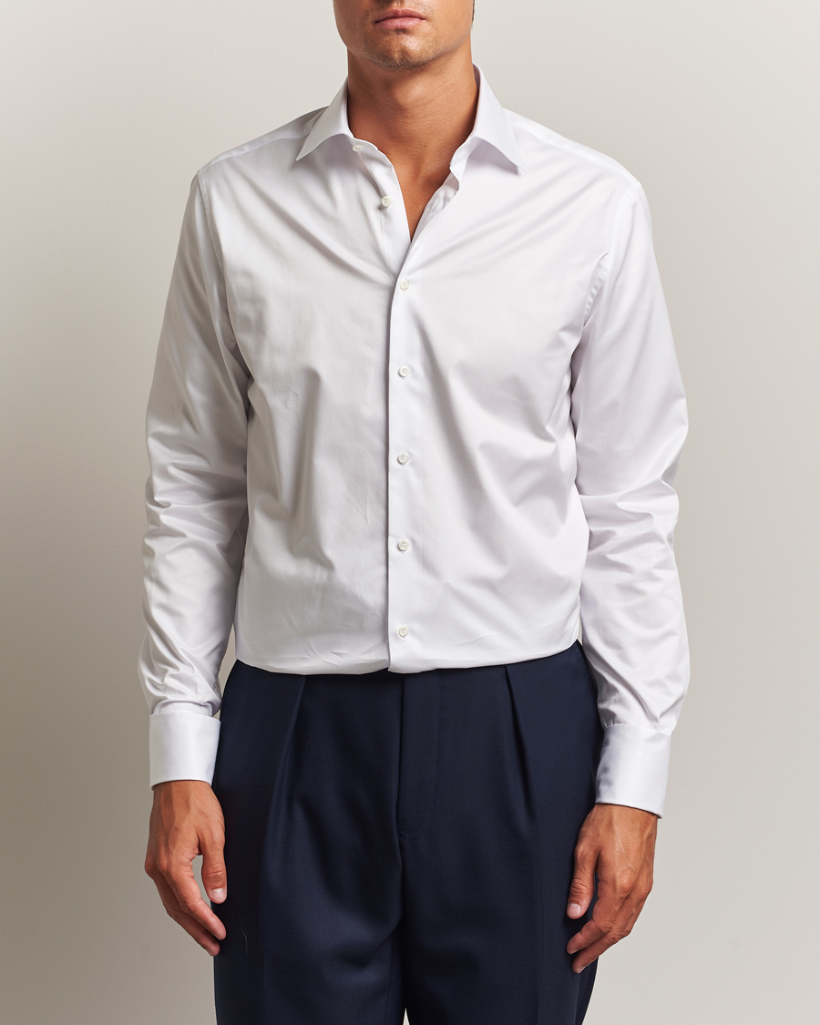 Herren | Hemden | Stenströms | Regular Fit Cotton Twill Double Cuff Shirt White