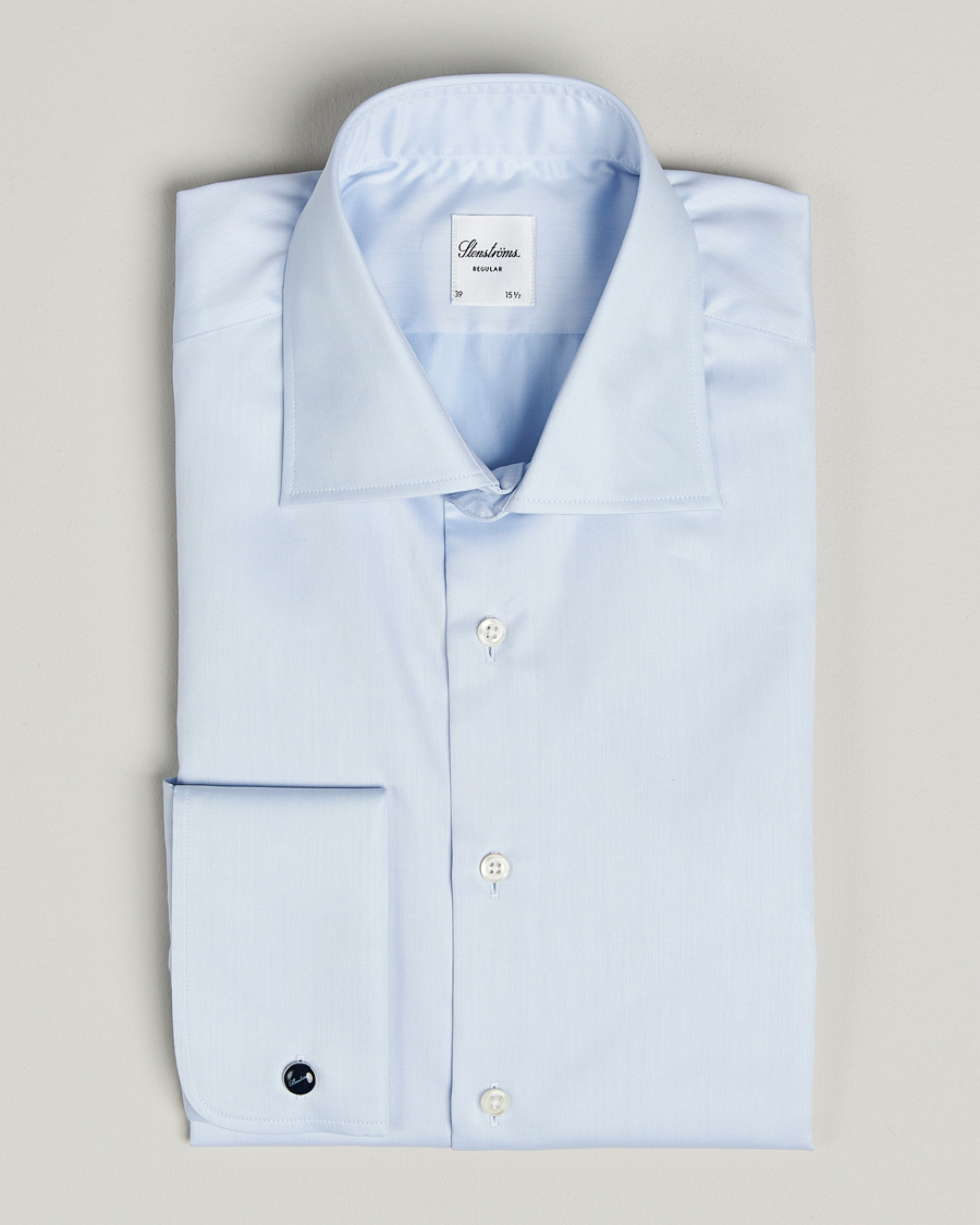 Herren | Hemden | Stenströms | Regular Fit Cotton Twill Double Cuff Shirt Blue