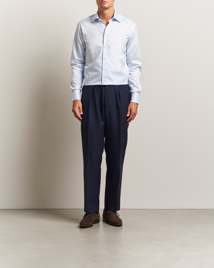 Herren | Hemden | Stenströms | Regular Fit Cotton Twill Double Cuff Shirt Blue
