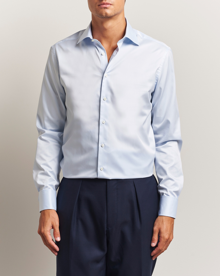 Herren | Hemden | Stenströms | Regular Fit Cotton Twill Double Cuff Shirt Blue