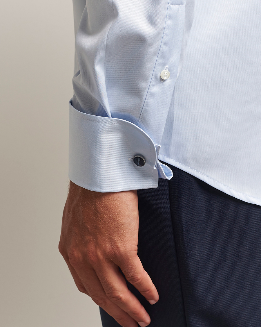 Herren | Hemden | Stenströms | Regular Fit Cotton Twill Double Cuff Shirt Blue