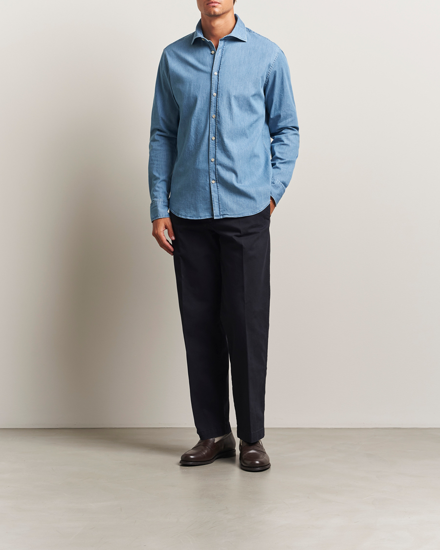 Herren | Hemden | Stenströms | Regular Fit Garment Washed Shirt Light Denim