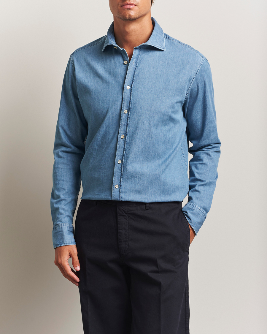 Herren | Hemden | Stenströms | Regular Fit Garment Washed Shirt Light Denim