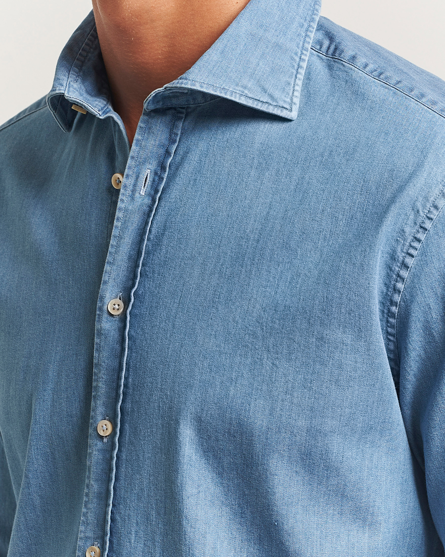 Herren | Hemden | Stenströms | Regular Fit Garment Washed Shirt Light Denim