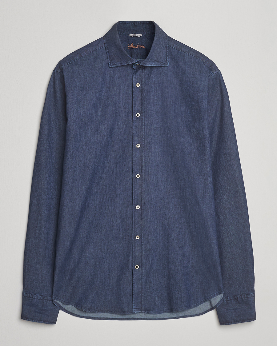 Herren | Hemden | Stenströms | Regular Fit Garment Washed Shirt Dark Denim