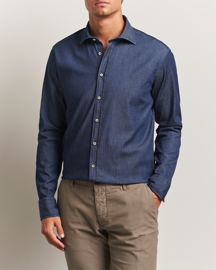 Herren | Hemden | Stenströms | Regular Fit Garment Washed Shirt Dark Denim