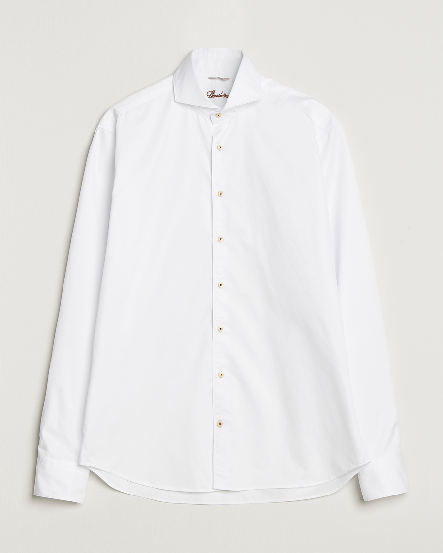 Herren | Hemden | Stenströms | Regular Fit Washed Cotton Plain Shirt White