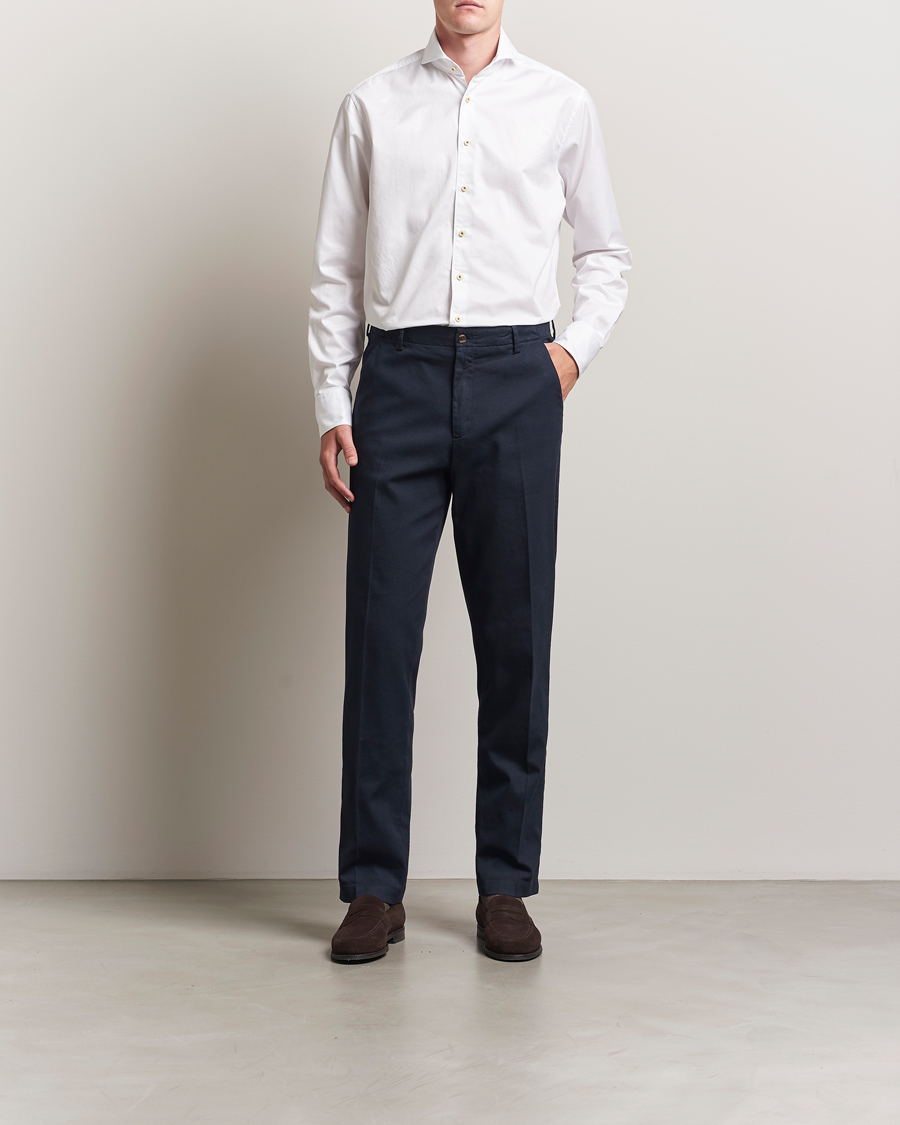 Herren | Hemden | Stenströms | Regular Fit Washed Cotton Plain Shirt White
