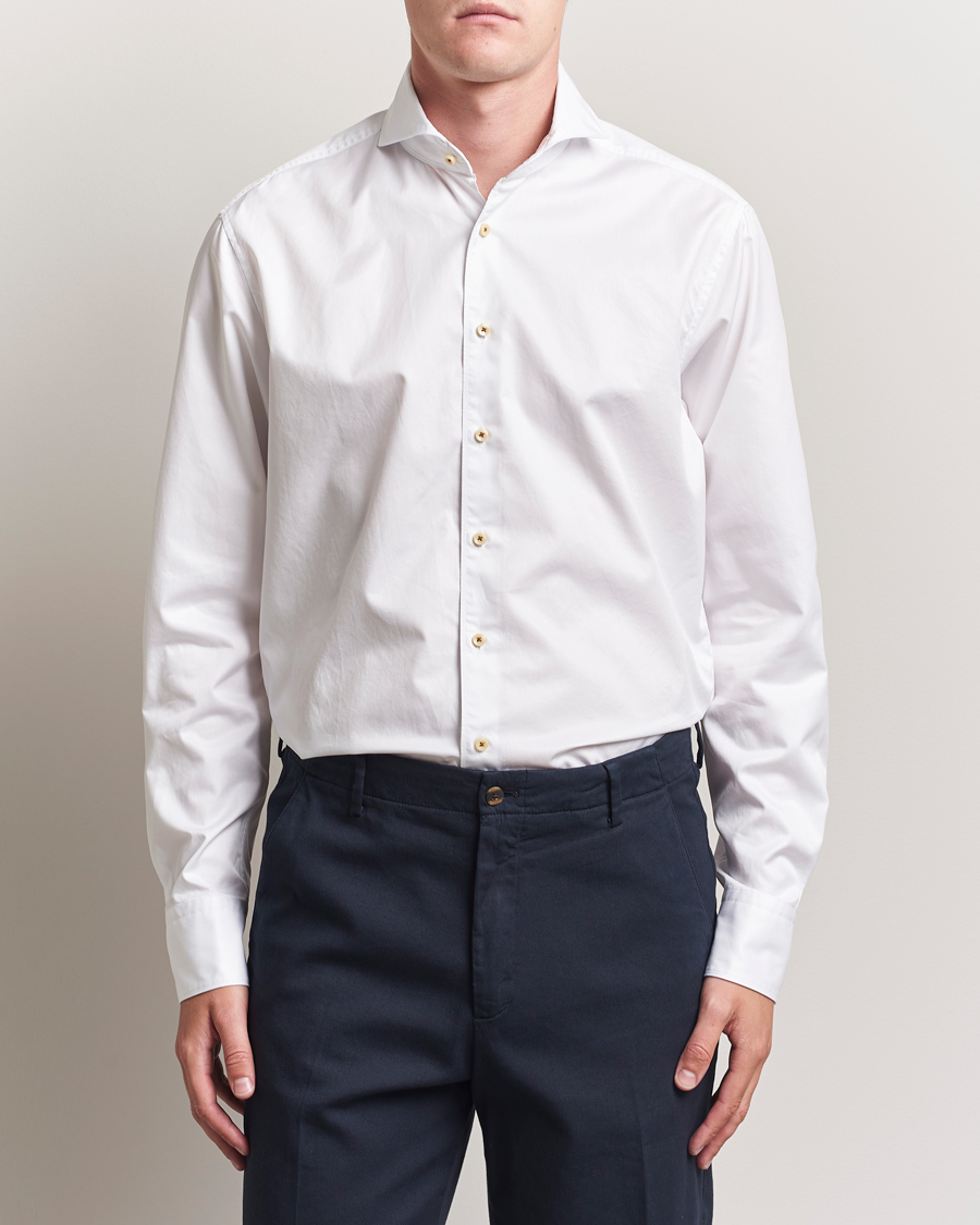 Herren | Hemden | Stenströms | Regular Fit Washed Cotton Plain Shirt White