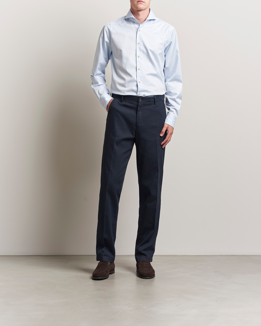 Herren | Hemden | Stenströms | Regular Fit Washed Cotton Plain Shirt Light Blue