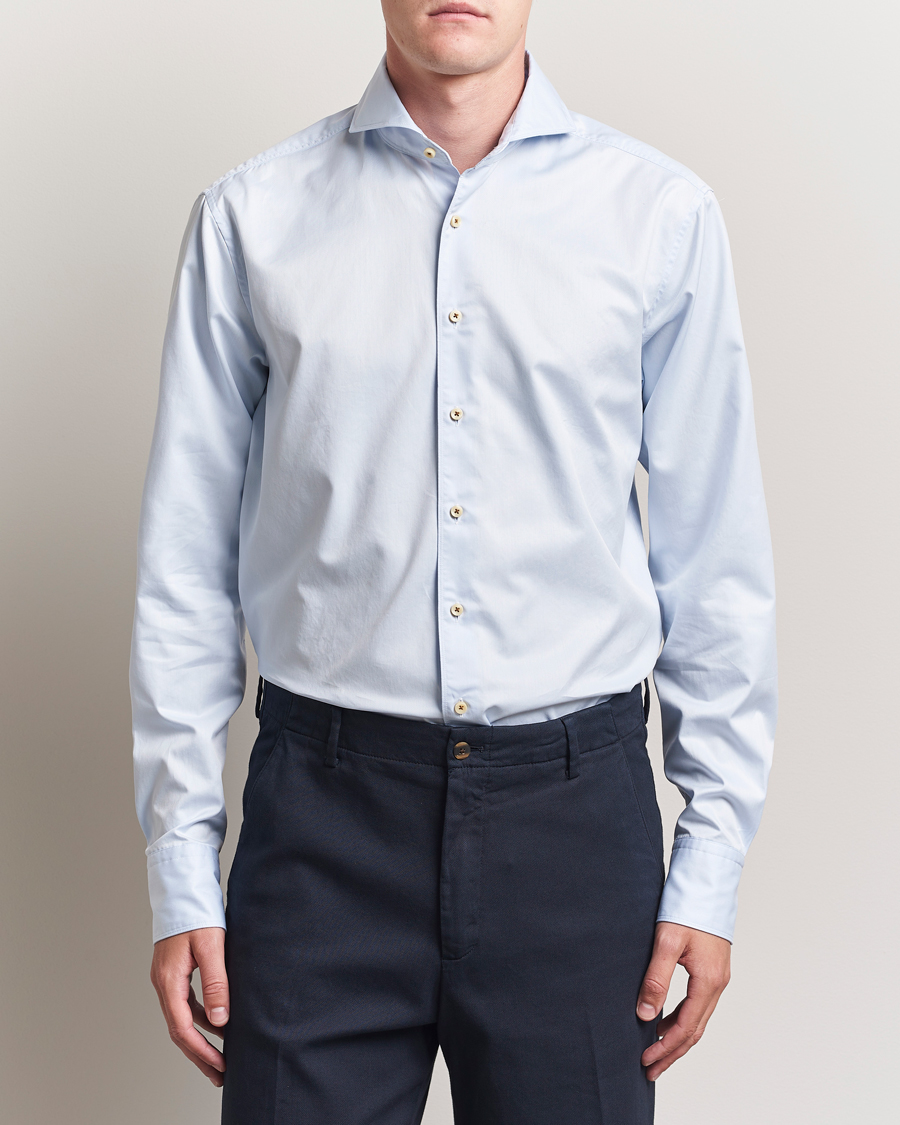 Herren | Hemden | Stenströms | Regular Fit Washed Cotton Plain Shirt Light Blue