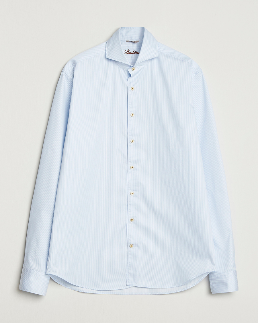 Herren | Hemden | Stenströms | Regular Fit Pinstriped Casual Shirt Light Blue
