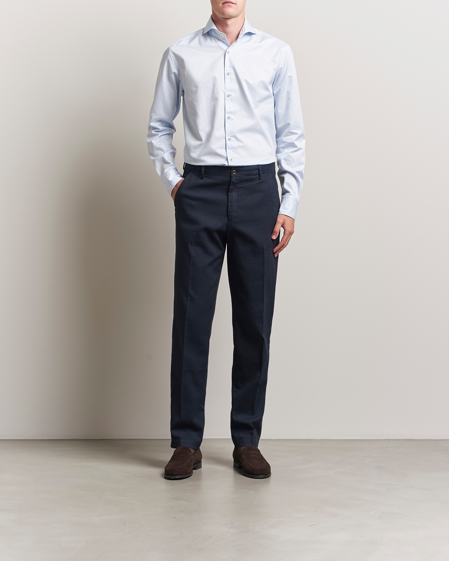 Herren | Hemden | Stenströms | Regular Fit Pinstriped Casual Shirt Light Blue