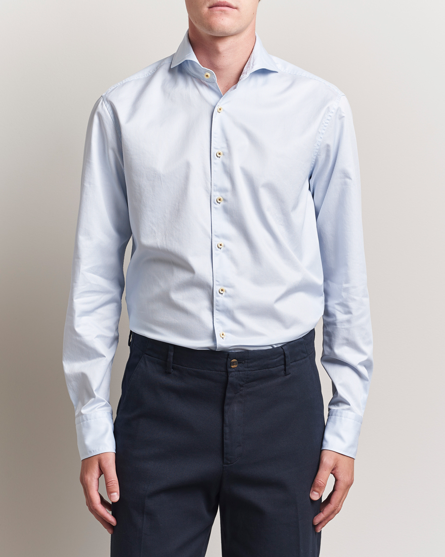 Herren | Hemden | Stenströms | Regular Fit Pinstriped Casual Shirt Light Blue