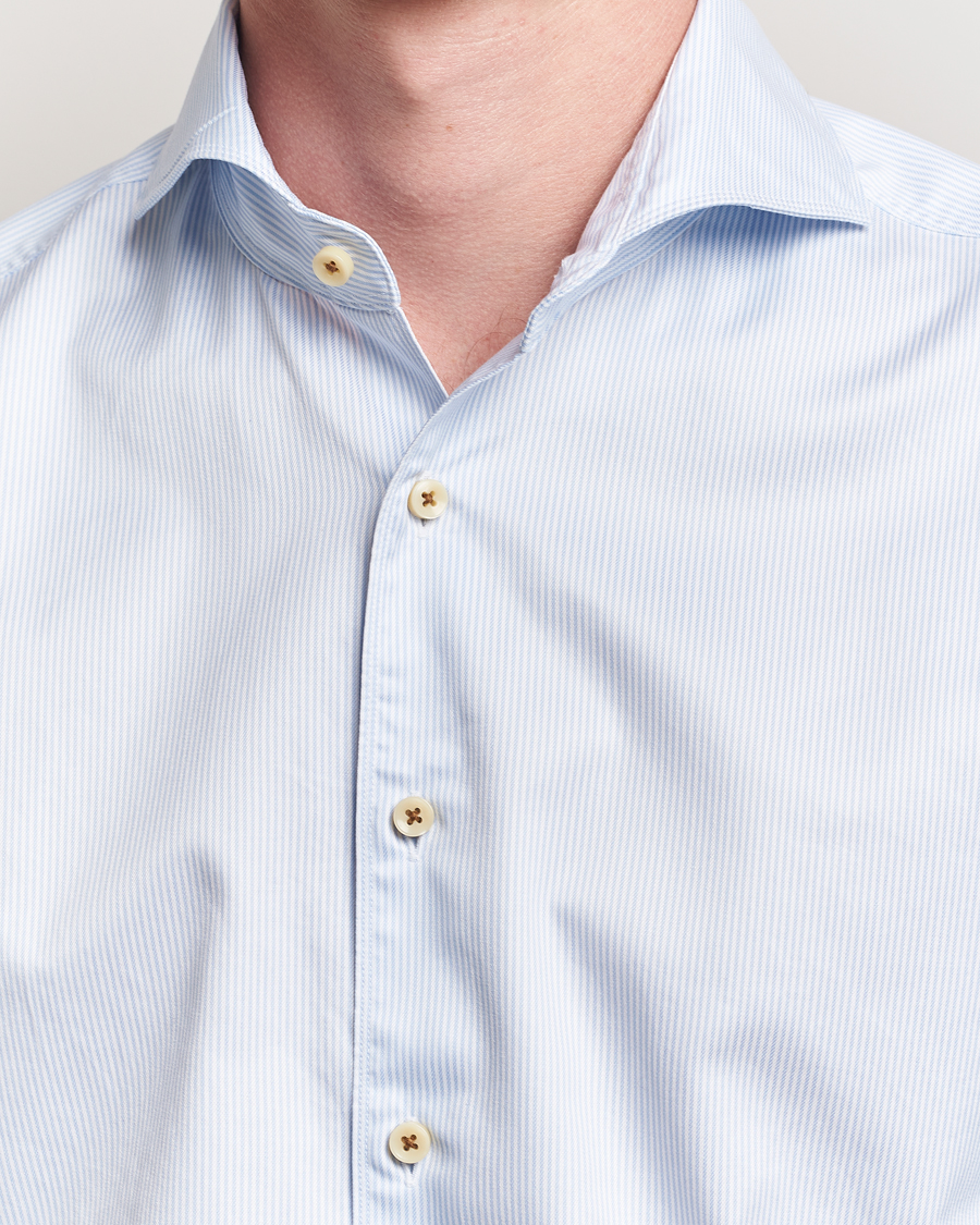 Herren | Hemden | Stenströms | Regular Fit Pinstriped Casual Shirt Light Blue